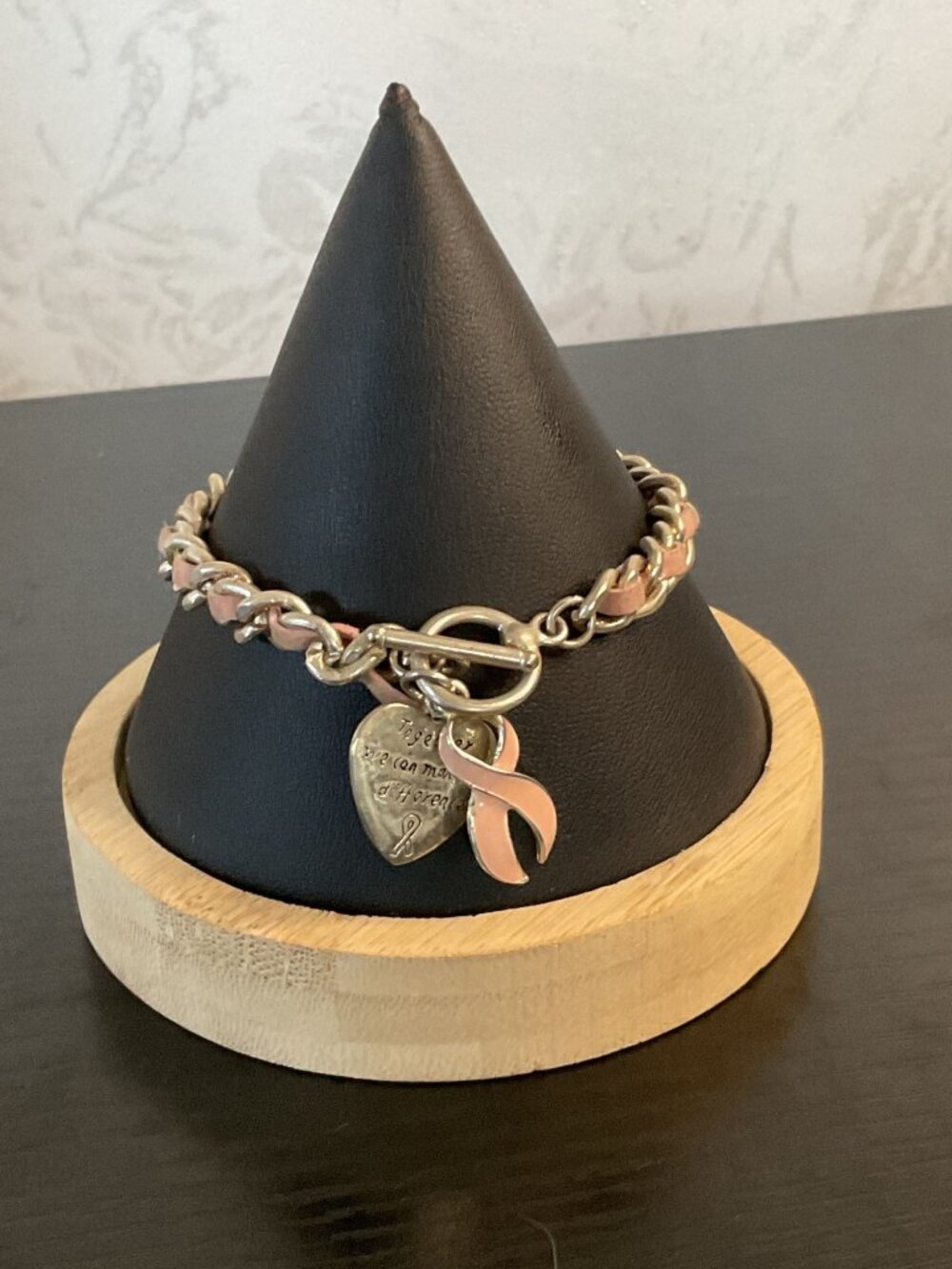 Breast Cancer Awareness Pink Ribbon Toggle Chain Bracelet Coquette
